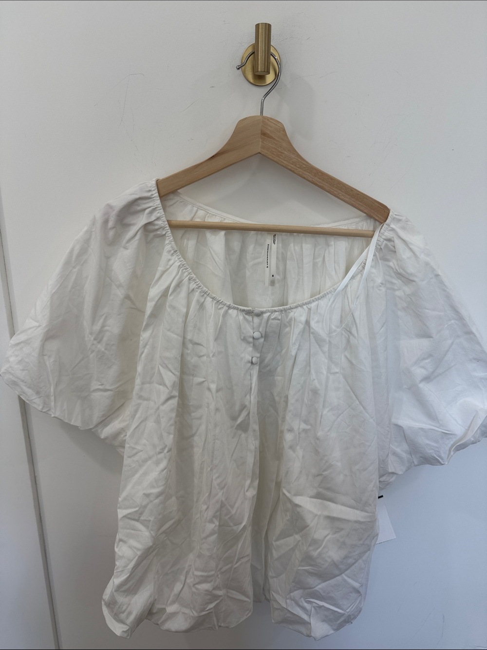 Anthropologie White Puff-Sleeve Button Front Blouse